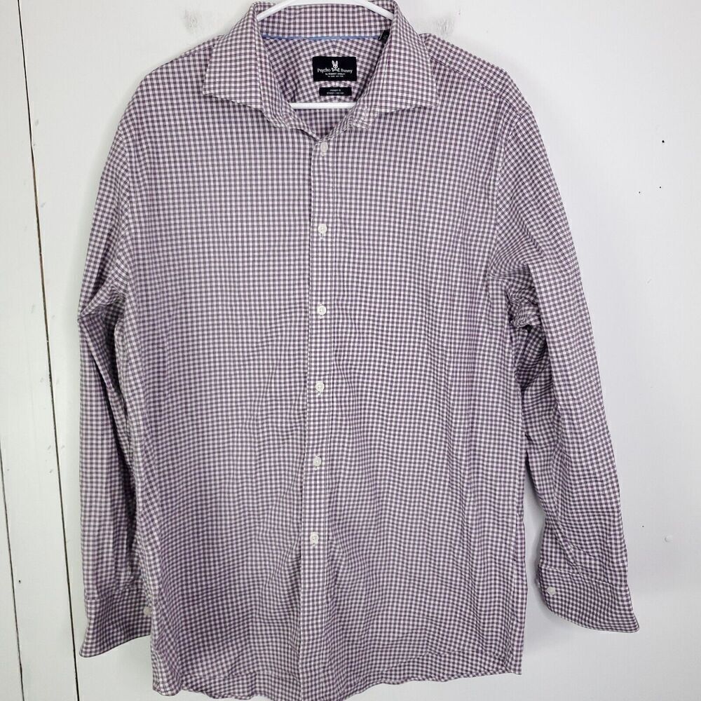 Psycho Bunny Shirt Mens 17 Modern Fit Checkered Plaid Button Down Collar Office
